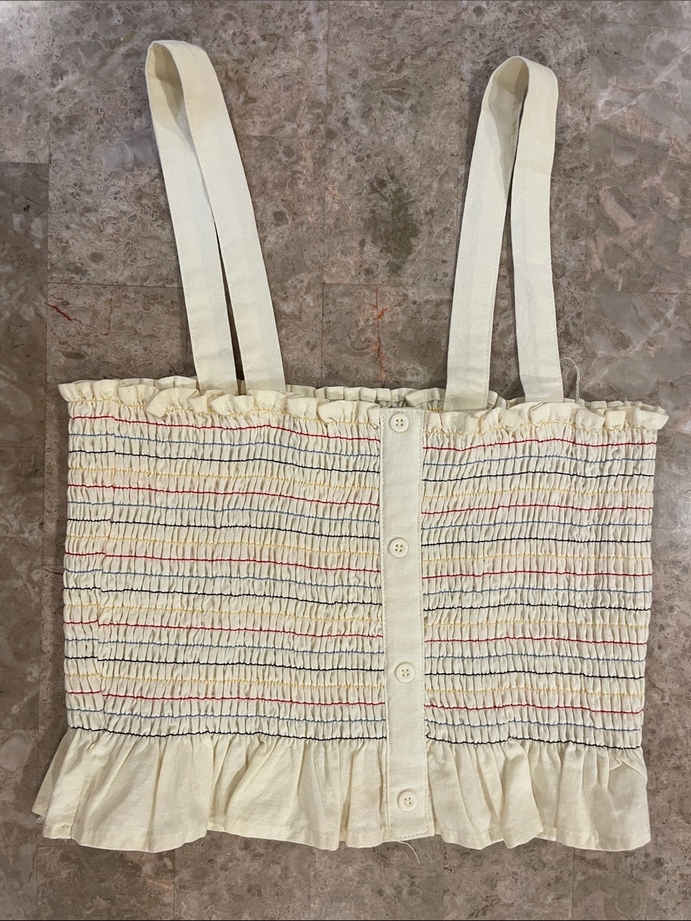 100 cotton Urban Outfitters pale yellow Smocked Ruffle-Trim Tank Top wide strap